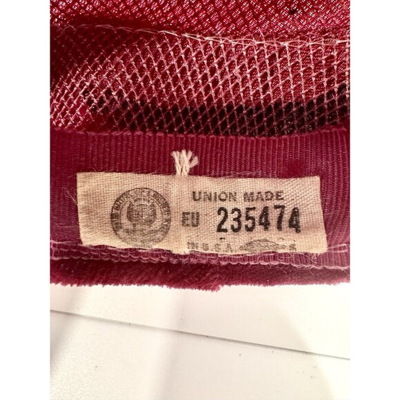 Vintage Red Velvet Feather Cocktail Hat Union Made Mid Century Church - Picture 5 of 12